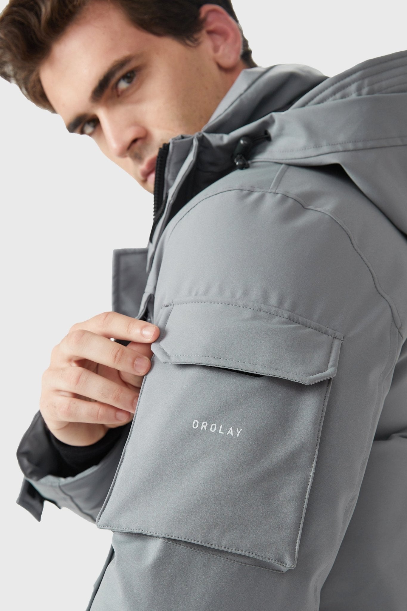 Multi - Pockets Warm Hooded Parka - Orolay, #color_Quiet Gray