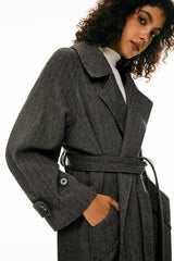 Oversized Long Pea Coat - Orolay, #color_Black stripes