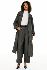 Oversized Long Pea Coat - Orolay, #color_Black stripes