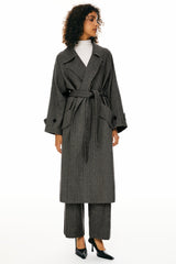 Oversized Long Pea Coat - Orolay, #color_Black stripes