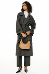 Oversized Long Pea Coat - Orolay, #color_Black stripes