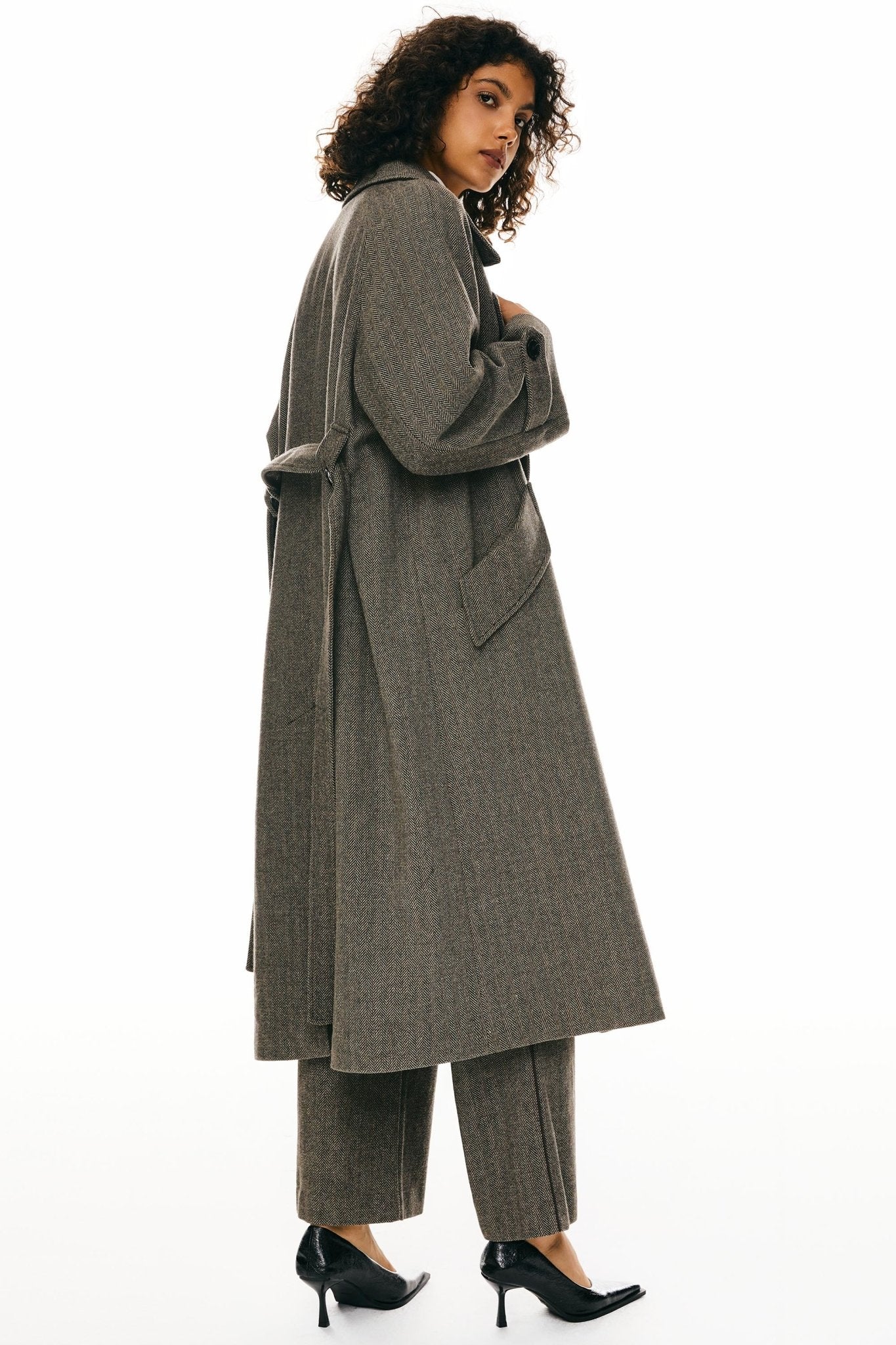 Oversized Long Pea Coat - Orolay, #color_Brown stripes