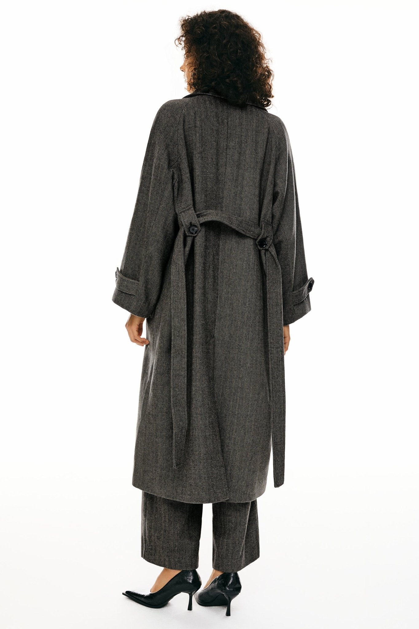 Oversized Long Pea Coat - Orolay, #color_Black stripes