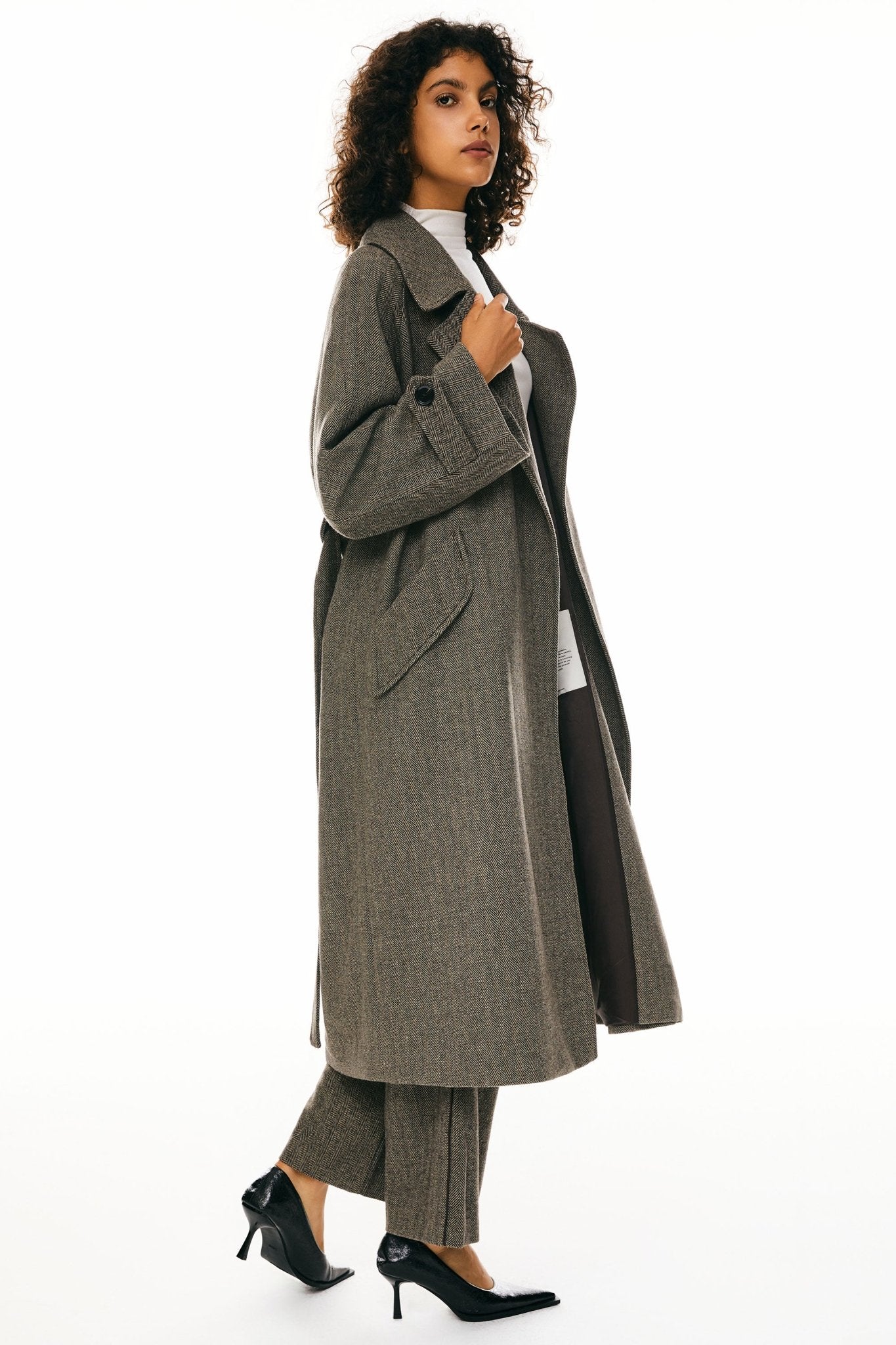 Oversized Long Pea Coat - Orolay, #color_Brown stripes