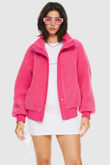 Oversized Snap Button Sherpa Coat - Orolay, #color_Azalea Pink