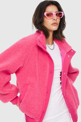 Oversized Snap Button Sherpa Coat - Orolay, #color_Azalea Pink