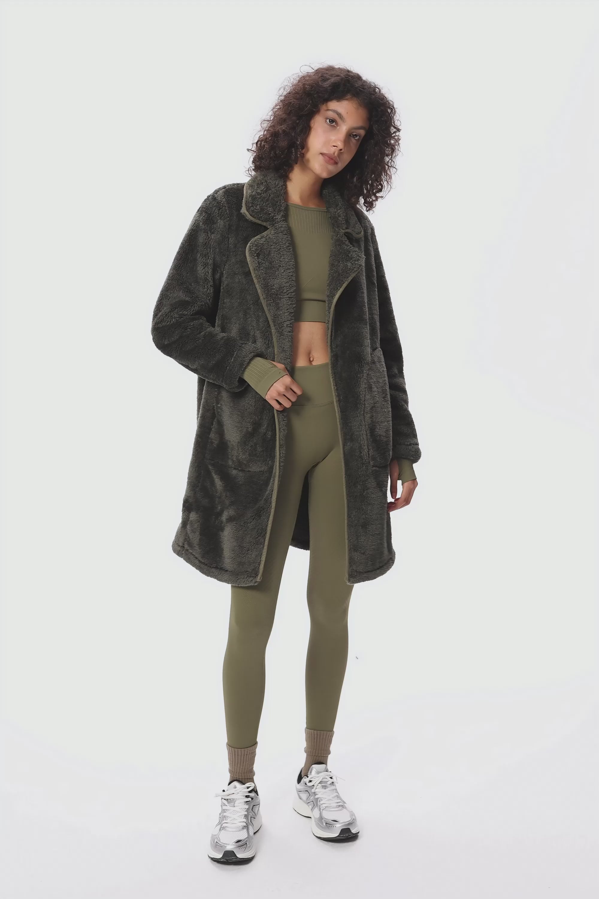 Video of Faux Fur Fleece Jacket from Orolay - #color_Khaki, Chive, Black