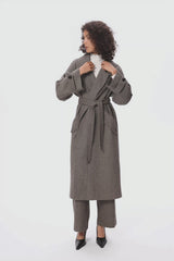 Image 1 of Oversized Long Pea Coat from Orolay - #color_Brown stripes, Black stripes