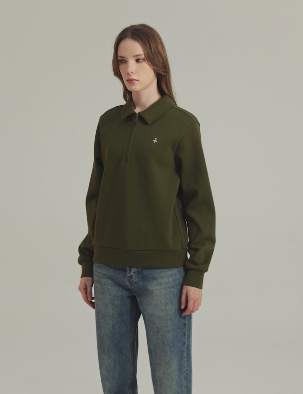 Long Sleeve Polo Sweatshirt Half Zip #color_navy,dark green
