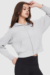 Image 3 of Zip-Up Cropped Hoodie from Orolay - #color_Lightgrey