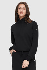 Image 1 of Half Zip High Neck Sweatshirt - #color_Black