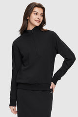 Image 3 of Half Zip High Neck Sweatshirt - #color_Black