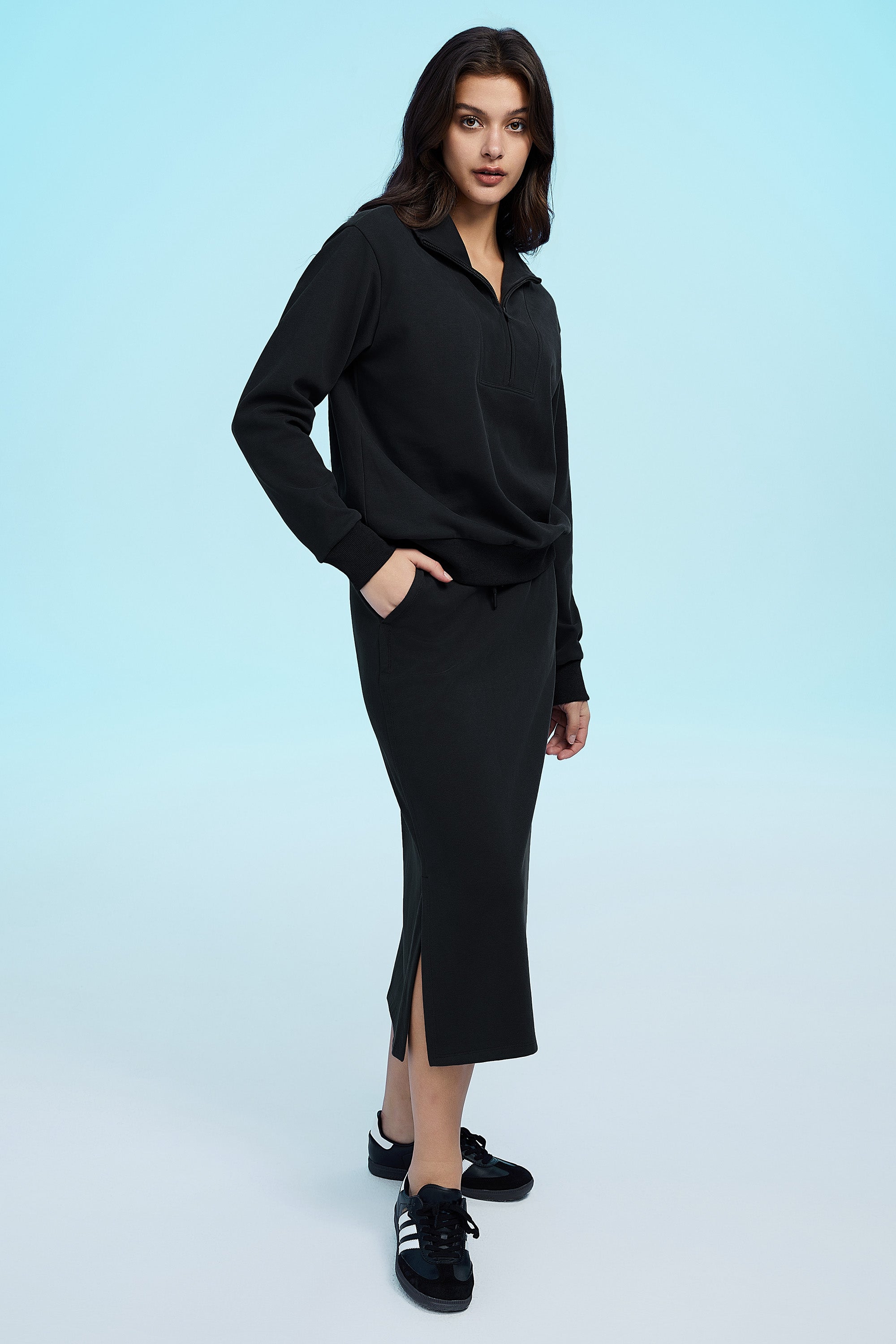 Image 5 of Half Zip High Neck Sweatshirt - #color_Black