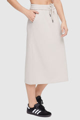 Image 1 of Casual High Waisted Midi Skirt - #color_Beige