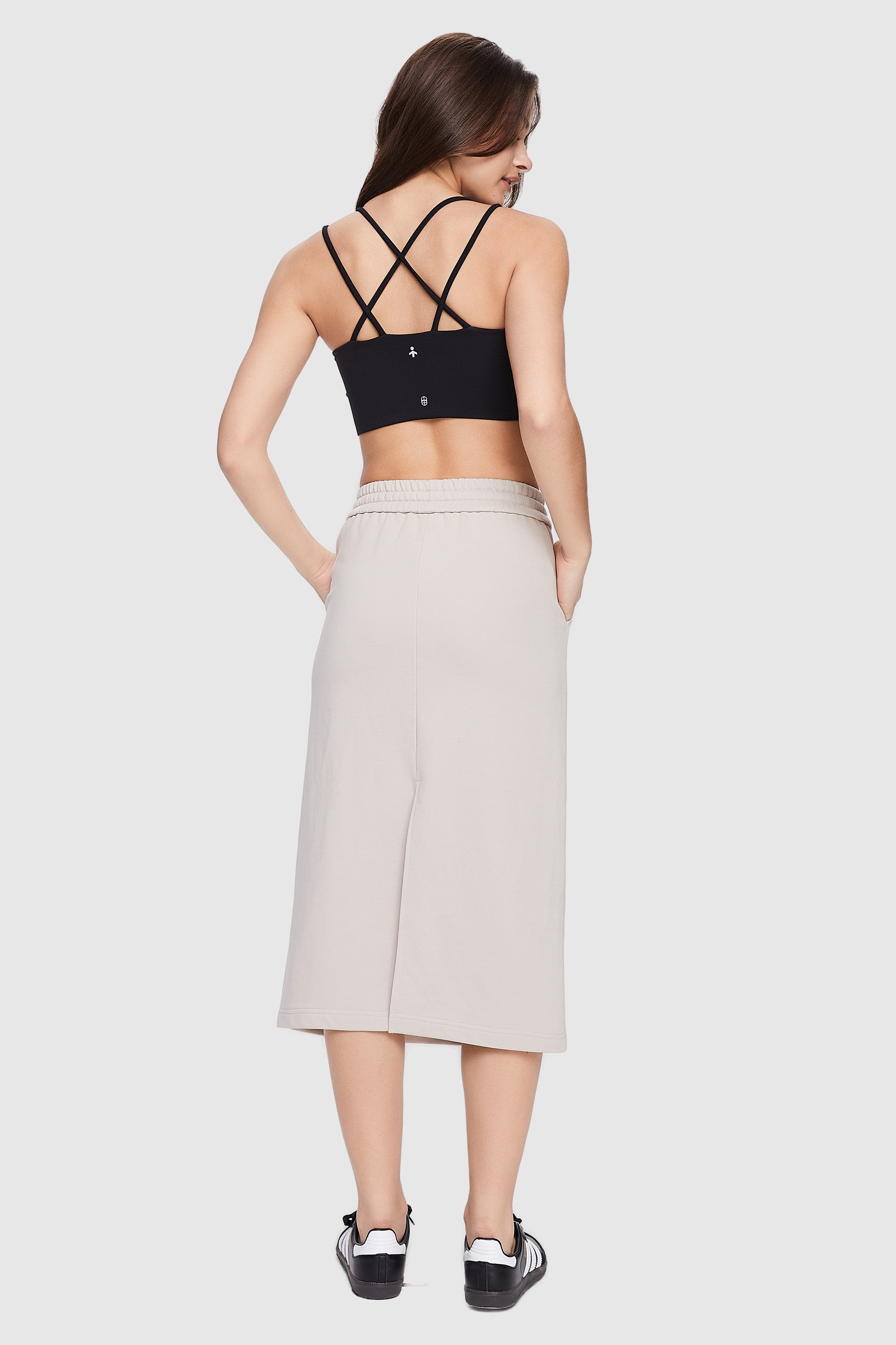 Image 4 of Casual High Waisted Midi Skirt - #color_Beige