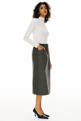 Image 3 of Wool Blend Straight Line Skirts from Orolay - #color_Black stripes