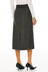 Image 4 of Wool Blend Straight Line Skirts from Orolay - #color_Black stripes