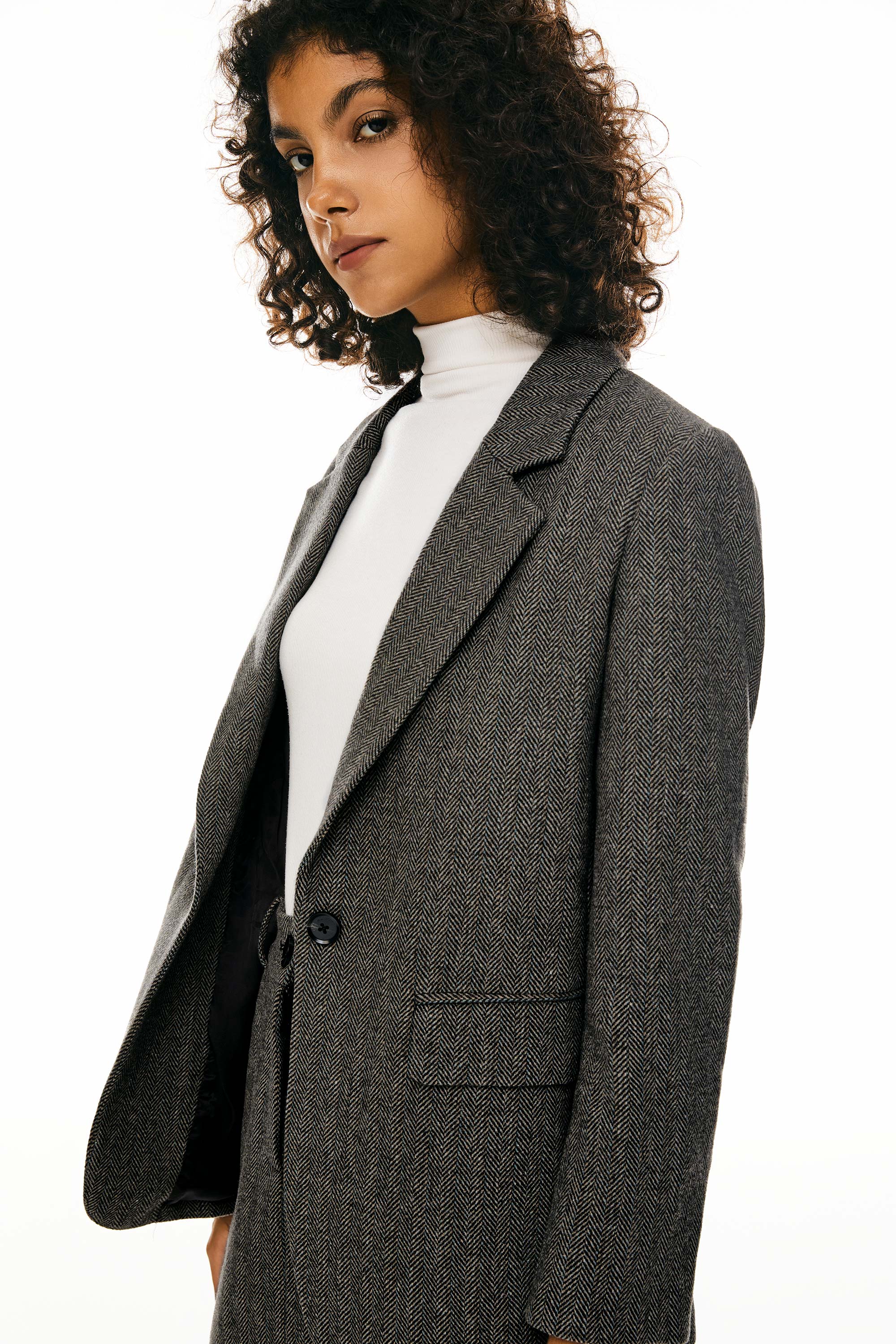 Image 6 of Wool Blend Office Blazer from Orolay - #color_Black stripes