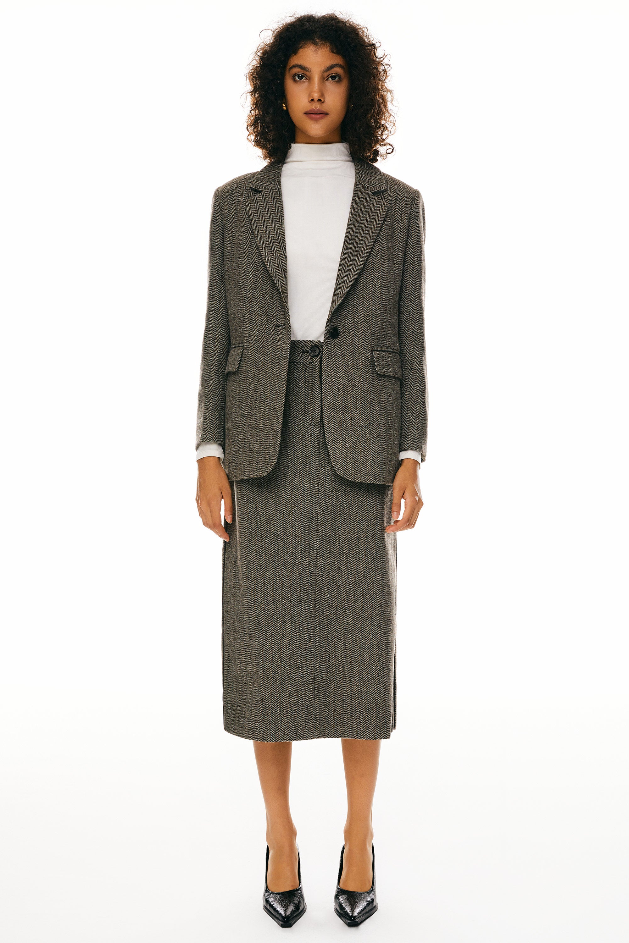 Image 1 of Wool Blend Office Blazer from Orolay - #color_Brown stripes