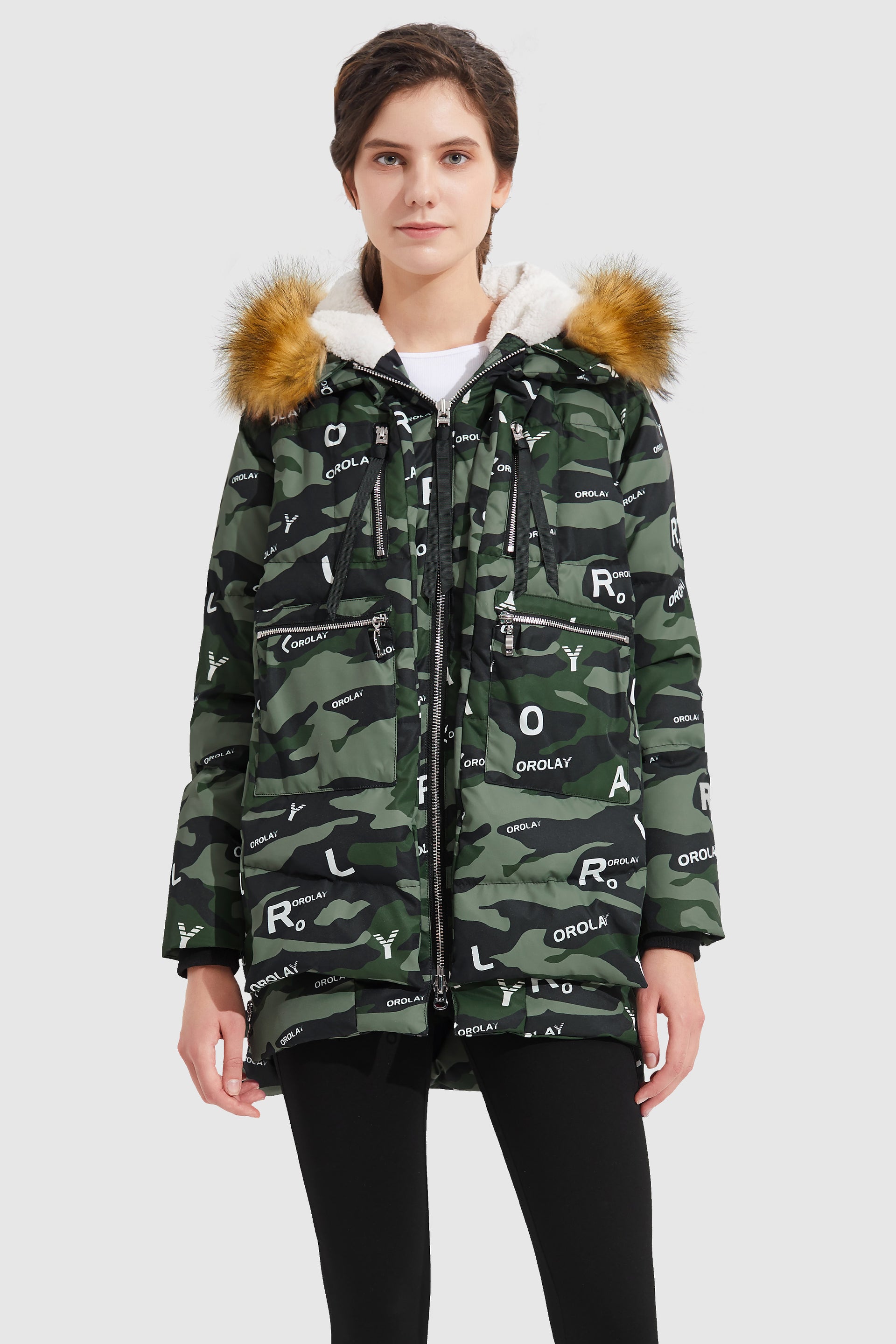 Orolay Camouflage Thickened Down Jacket Camouflage Green / S