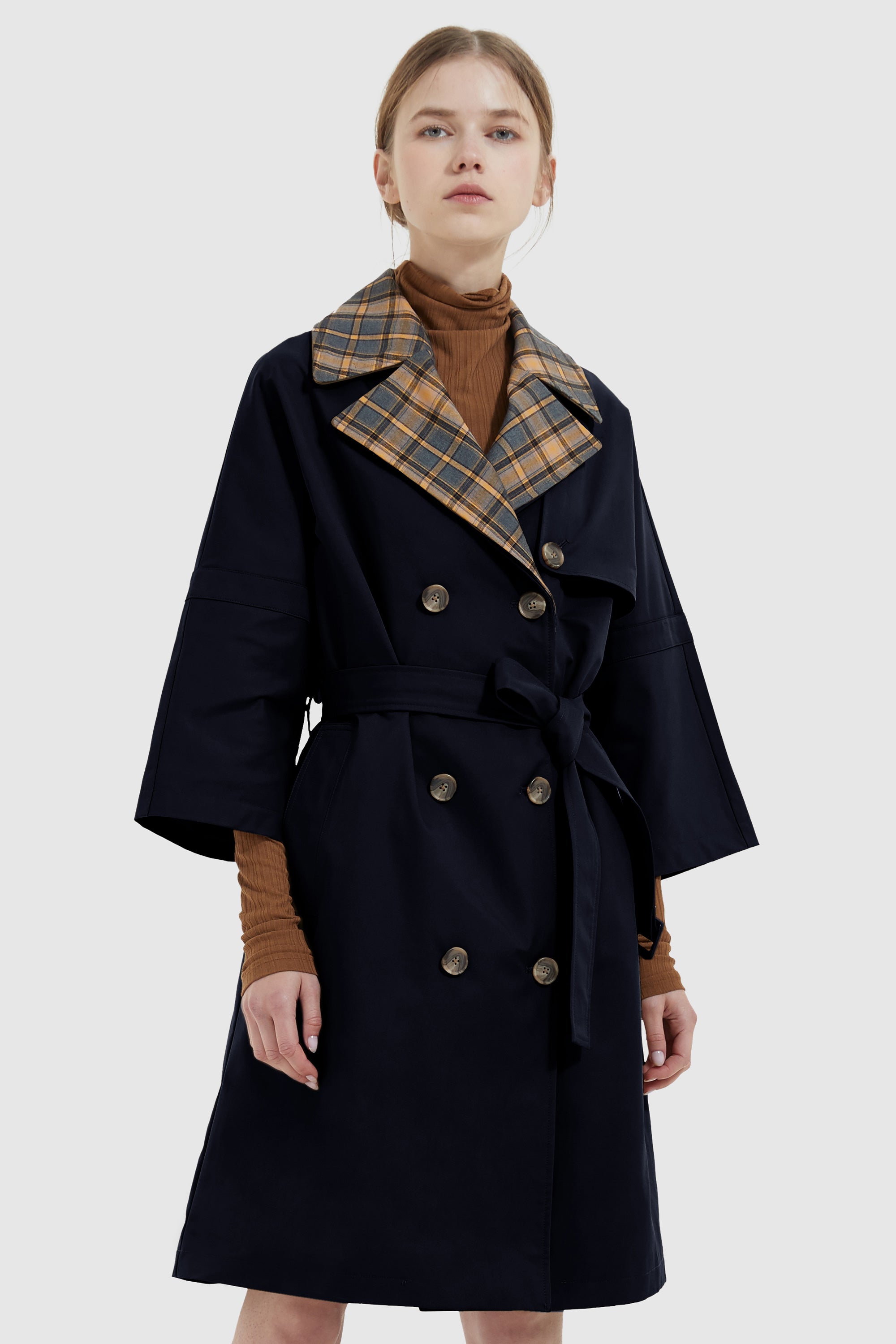 Double Breasted Laper Collar Trench Coat